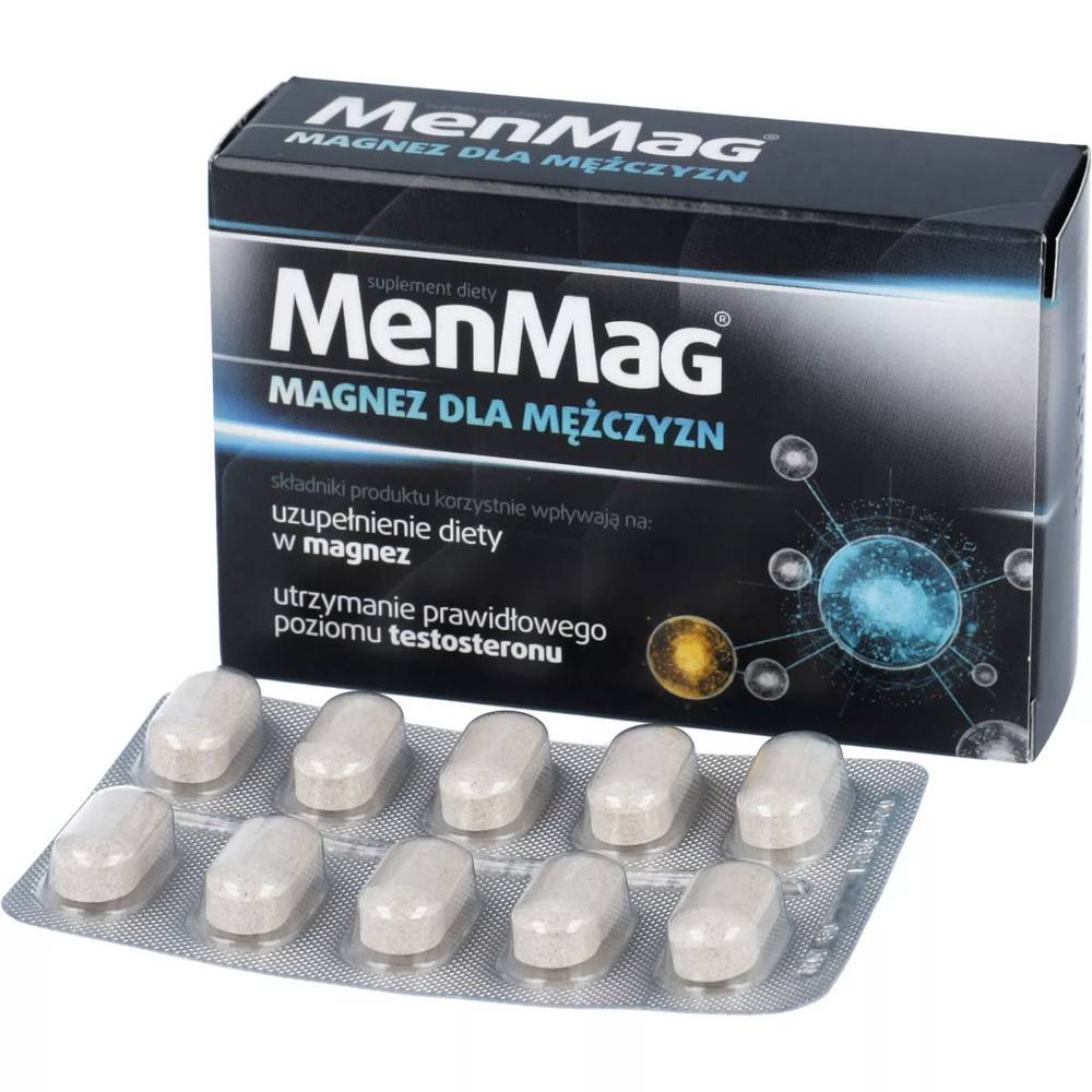 menmag magnez dla mezczyzn 30 tabl MenMAG ayuda a la función muscular, mantiene niveles adecuados de testosterona en la sangre, ayuda a mantener el metabolismo adecuado de las proteínas y el glucógeno y respalda el rendimiento sexual y la energía naturales.
